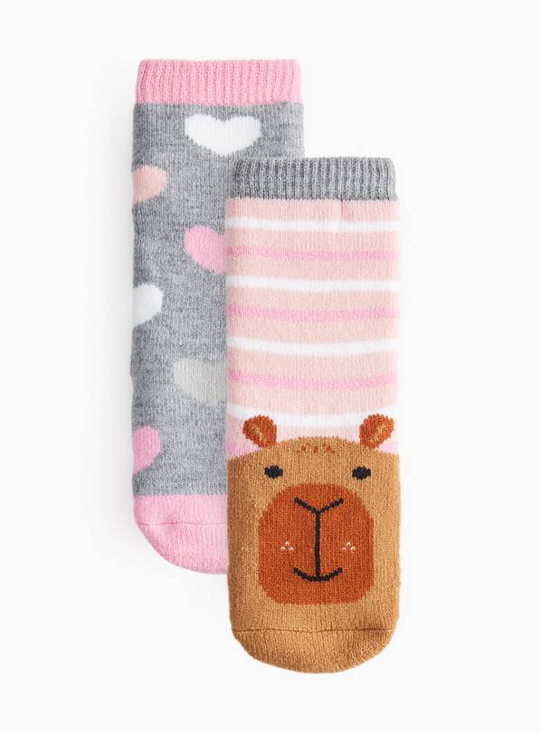 Grey & Pink Capybara Thermal Socks  12.5-3.5